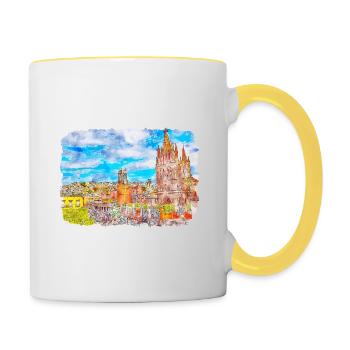 San Miguel De Allende Mexico Watercolor Sketch Dra - Contrasting Mug - white/yellow - Right
