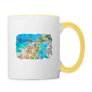 Indonésie Aquarelle Esquisse Dessinée à la Main Peinture - Mug contrasté - blanc/jaune - Droite