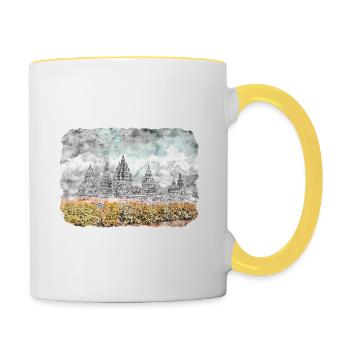 Indonésie Aquarelle Esquisse Dessinée à la Main Peinture - Mug contrasté - blanc/jaune - Droite