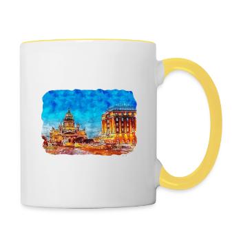 Saint-Pétersbourg Russie Aquarelle Esquisse Dessinée Illus - Mug contrasté - blanc/jaune - Droite