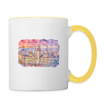 Budapest Aquarelle Esquisse Dessinée à la Main Illustration - Mug contrasté - blanc/jaune - Droite