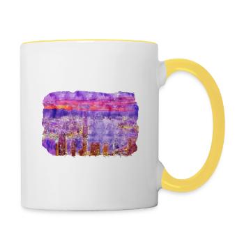 Hong Kong China Aquarell Skizze Zeichnung - Tasse zweifarbig - Weiß/Gelb - Rechts