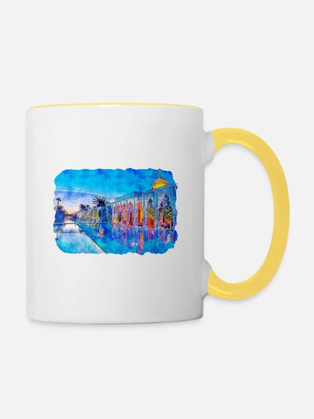 Marrakech Morrocco Aquarelle Esquisse Dessin Dessin - Mug contrasté - blanc/jaune