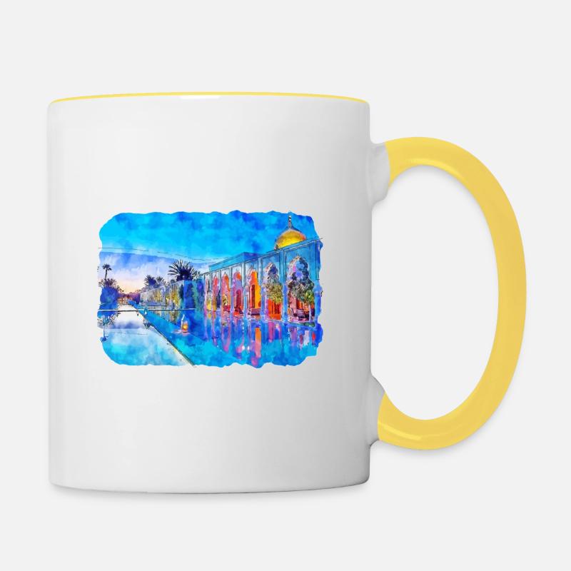 Marrakech Morrocco Aquarelle Esquisse Dessin Dessin - Mug contrasté - blanc/jaune