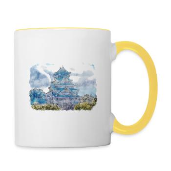 Japan Aquarellskizze Handgezeichnete Illustration - Tasse zweifarbig - Weiß/Gelb - Rechts