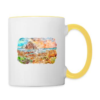 Australie Aquarelle Esquisse Dessinée à la Main Peinture - Mug contrasté - blanc/jaune - Droite
