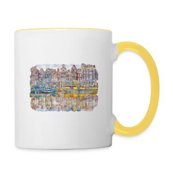 Amsterdam Netherlands Watercolor Sketch Painting - Contrasting Mug - white/yellow - Right