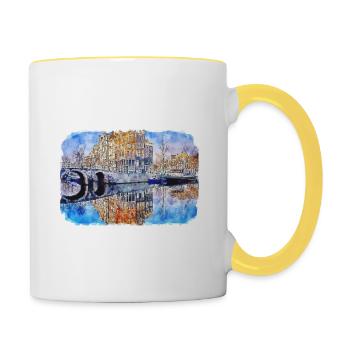Amsterdam Netherlands Watercolor Sketch Drawing - Contrasting Mug - white/yellow - Right