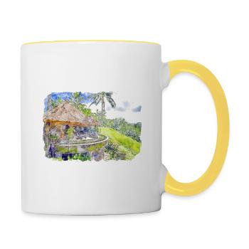 Indonesia Watercolor Sketch Hand Drawn Painting - Contrasting Mug - white/yellow - Right
