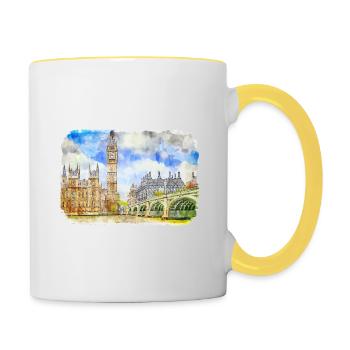 Londres UK Aquarelle Esquisse Dessinée à la Main Peinture - Mug contrasté - blanc/jaune - Droite