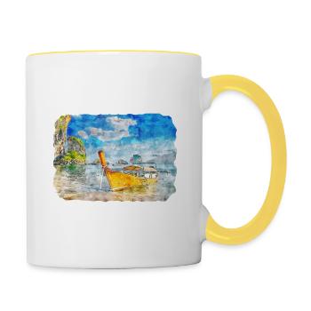Thaïlande Aquarelle Esquisse Dessinée à la Main Illustration - Mug contrasté - blanc/jaune - Droite