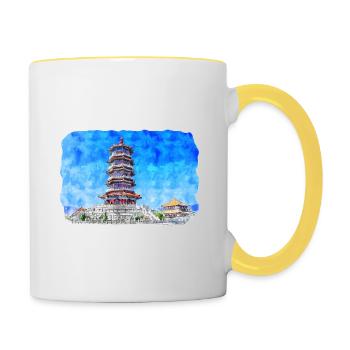 China Watercolor Sketch Hand Drawn Illustration - Contrasting Mug - white/yellow - Right