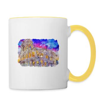 Rom Italien Aquarell Skizze Handgezeichnetes Gemälde - Tasse zweifarbig - Weiß/Gelb - Rechts