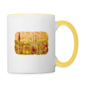 Le Caire Egypte Aquarelle Esquisse Dessinée Illustration - Mug contrasté - blanc/jaune - Droite