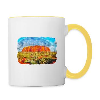 Australie Aquarelle Esquisse Dessinée à la Main Peinture - Mug contrasté - blanc/jaune - Droite