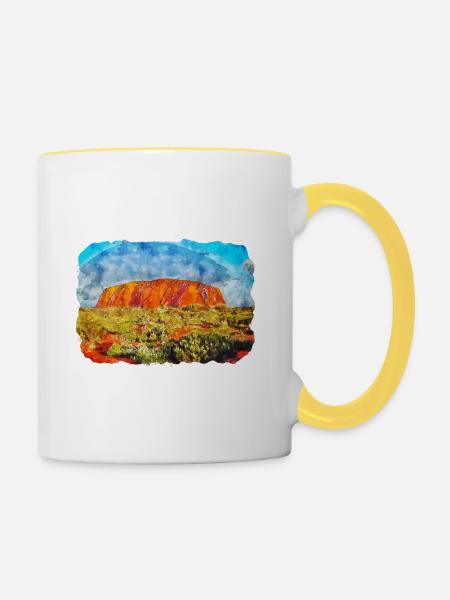 Australien Aquarell Skizze Handgezeichnetes Gemälde - Tasse zweifarbig - Weiß/Gelb