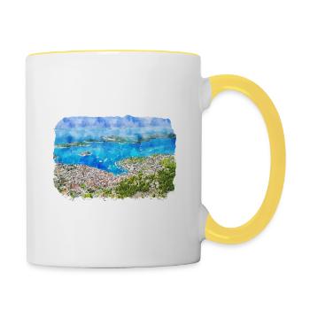 Kroatien Aquarellskizze Handgezeichnete Illustration - Tasse zweifarbig - Weiß/Gelb - Rechts