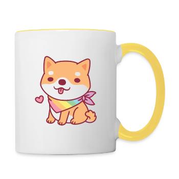 Cute Shiba Inu With Rainbow Bandana - Contrasting Mug - white/yellow - Right