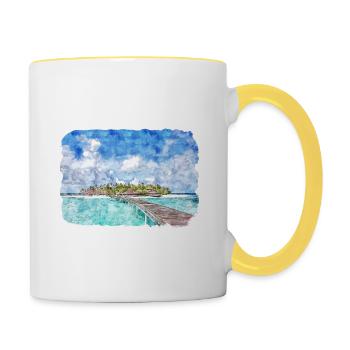 Maldives Watercolor Sketch Hand Drawn Illustration - Contrasting Mug - white/yellow - Right