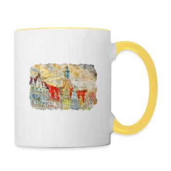 Pologne Repère Aquarelle Esquisse Dessin de peinture - Mug contrasté - blanc/jaune - Droite