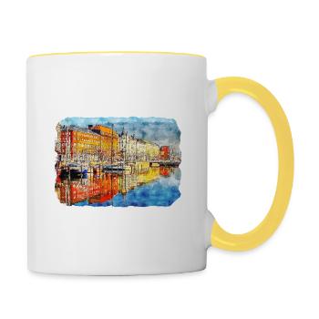 Helsinki Finlande Aquarelle Sketch Illustration - Mug contrasté - blanc/jaune - Droite