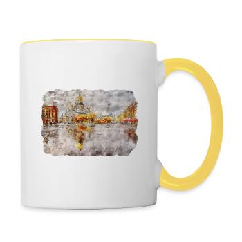St Petersburg Russia Watercolor Sketch Drawn Illus - Contrasting Mug - white/yellow - Right