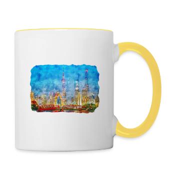China Watercolor Sketch Hand Drawn Illustration - Contrasting Mug - white/yellow - Right