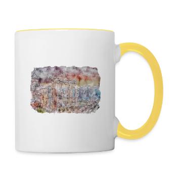 Rome Italy Watercolor Sketch Drawn Illustration - Contrasting Mug - white/yellow - Right