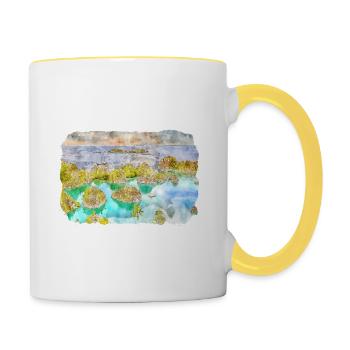 Indonésie Aquarelle Esquisse Dessinée à la Main Peinture - Mug contrasté - blanc/jaune - Droite
