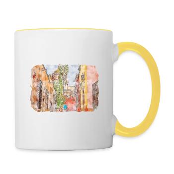 San Miguel De Allende Mexique Aquarelle Esquisse Dra - Mug contrasté - blanc/jaune - Droite