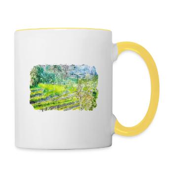 Indonésie Aquarelle Esquisse Dessinée à la Main Peinture - Mug contrasté - blanc/jaune - Droite
