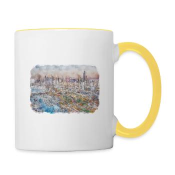 Chicago USA Aquarell Skizze gezeichnete Illustration - Tasse zweifarbig - Weiß/Gelb - Rechts