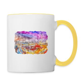 Berlin Allemagne Aquarelle Esquisse Dessinée Peinture - Mug contrasté - blanc/jaune - Droite