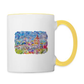 San Miguel De Allende Mexique Aquarelle Esquisse Dra - Mug contrasté - blanc/jaune - Droite