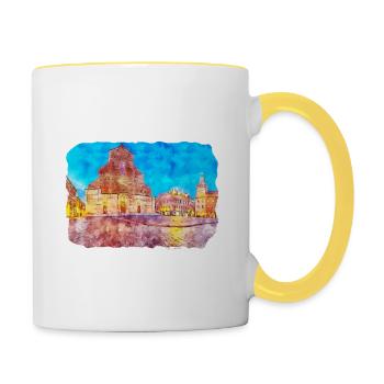 Bologna Italy Watercolor Sketch Drawn Illustration - Contrasting Mug - white/yellow - Right
