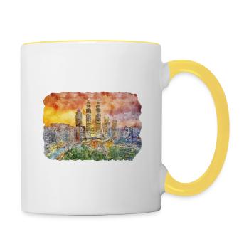 Malaisie Aquarelle Esquisse Dessinée à la Main Illustration - Mug contrasté - blanc/jaune - Droite