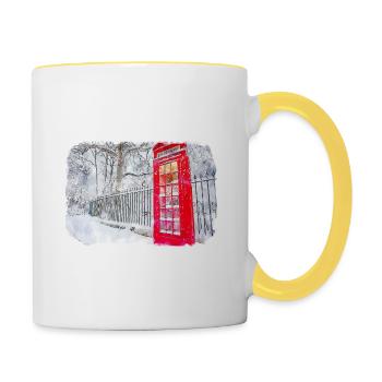 Londres UK Aquarelle Esquisse Dessinée à la Main Peinture - Mug contrasté - blanc/jaune - Droite