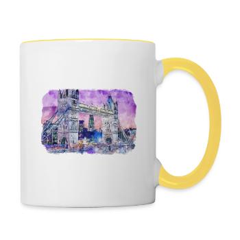 Londres UK Aquarelle Esquisse Dessinée à la Main Peinture - Mug contrasté - blanc/jaune - Droite