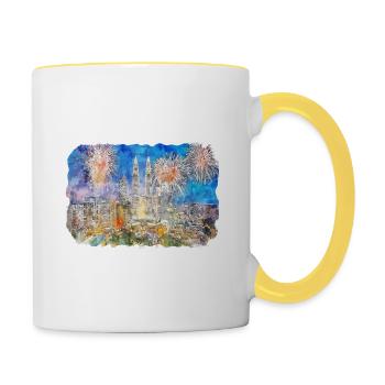 Malaisie Aquarelle Esquisse Dessinée à la Main Illustration - Mug contrasté - blanc/jaune - Droite