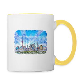 China Watercolor Sketch Hand Drawn Illustration - Contrasting Mug - white/yellow - Right