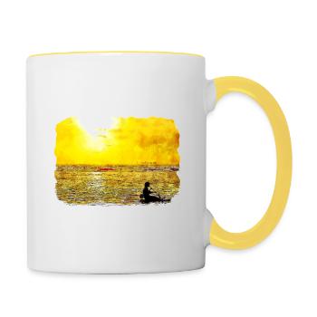 Indonésie Aquarelle Esquisse Dessinée à la Main Peinture - Mug contrasté - blanc/jaune - Droite