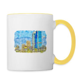 Le Caire Egypte Aquarelle Esquisse Dessinée Illustration - Mug contrasté - blanc/jaune - Droite