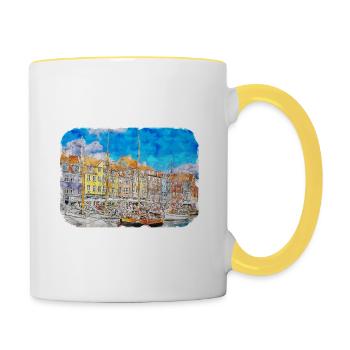 Copenhague Danemark Aquarelle Sketch Illustration - Mug contrasté - blanc/jaune - Droite