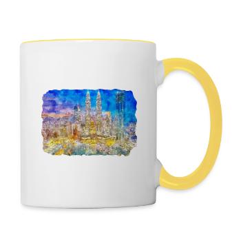 Malaisie Aquarelle Esquisse Dessinée à la Main Illustration - Mug contrasté - blanc/jaune - Droite