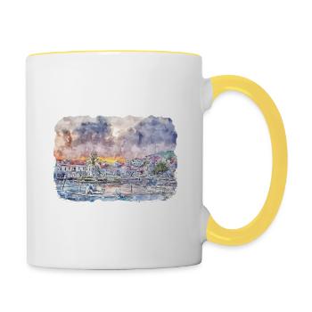 Kroatien Aquarellskizze Handgezeichnete Illustration - Tasse zweifarbig - Weiß/Gelb - Rechts