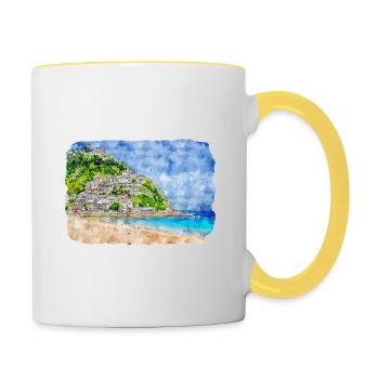 San Sebastian Croatia Watercolor Sketch Drawn Illu - Contrasting Mug - white/yellow - Right