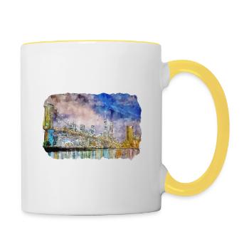 New York Usa Watercolor Sketch Drawing - Contrasting Mug - white/yellow - Right