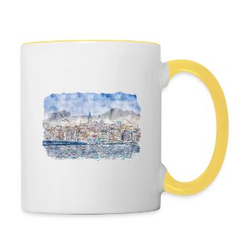Dinde Aquarelle Esquisse Dessinée à la main Illustration - Mug contrasté - blanc/jaune - Droite