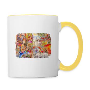 Venise Italie Aquarelle Esquisse Illustration - Mug contrasté - blanc/jaune - Droite