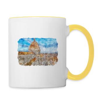 Florence Italie Aquarelle Esquisse Peinture Dessinée - Mug contrasté - blanc/jaune - Droite